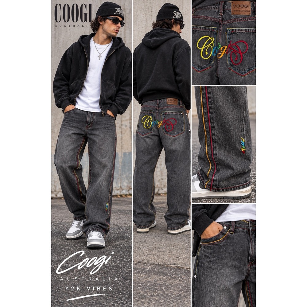 Coogi Embroidered Logo Jeans Mens 38x34 Gray Baggy Hip Hop Y2K Streetwear